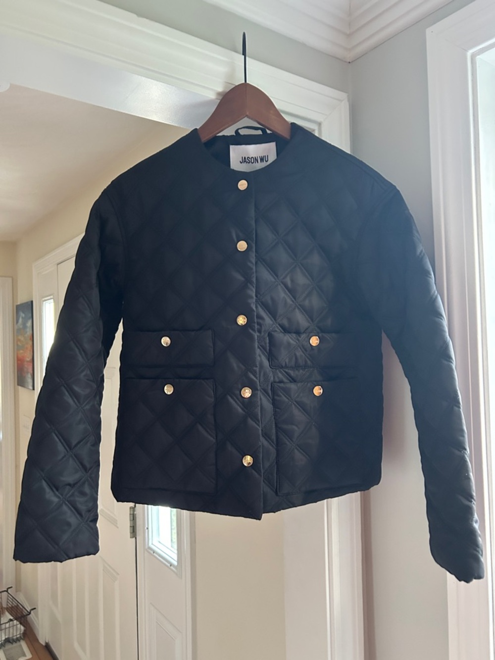 Jason Wu Black Quilted Jacket with Gold Buttons